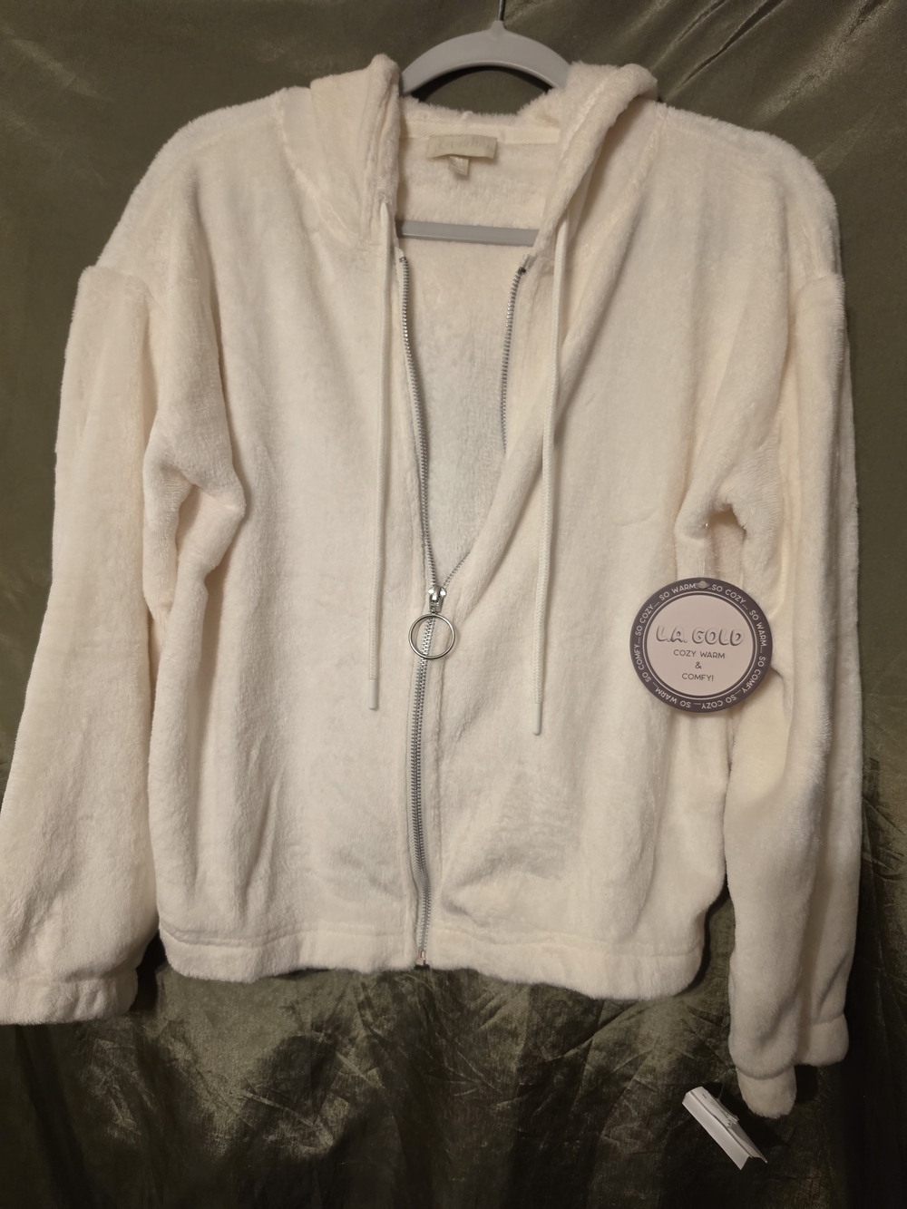Plush Cream Zip-Up Teddy Jacket with Hood